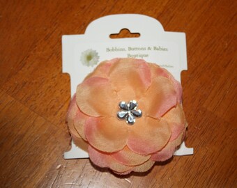 Peach Peony Rhinestone Barrette