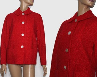 Vintage 1950s Coat//Designer Betty Rose// Red// Wool// Satin Lined//Red Jacket// Red Sweater//50s Coat//