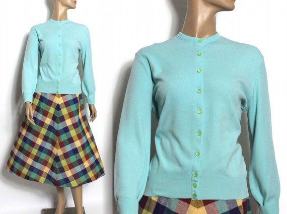 Vintage 1950s Plaid Skirt Matching Sweater Design… - image 1