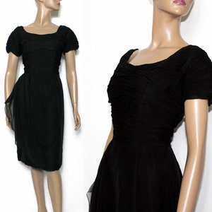 1950s Black Dress Designer Cocktail Dress Cocktail Party Wiggle Hourglass Chiffon Black Dress Vintage Marilyn Monroe