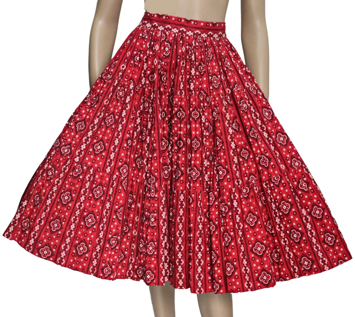 Vintage 1950's Full Circle Skirt/red Black/pleated/cotton/50's Dirndl ...