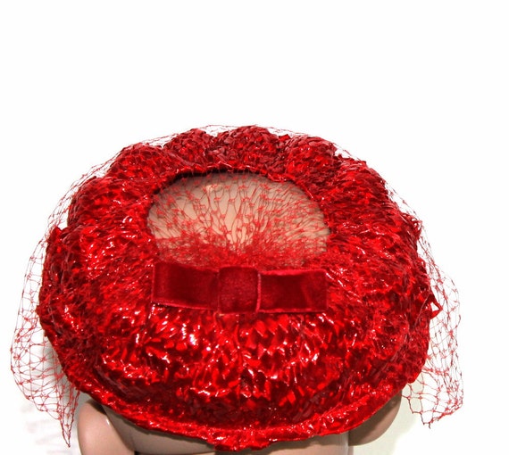 Vintage 1950s Veil Red Candy Straw with Veiling C… - image 4