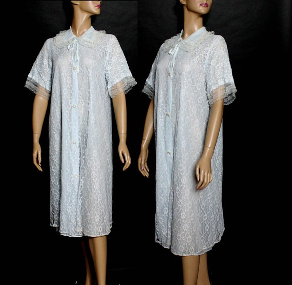 Vintage 1950s Robe Lace Robe Dressing Gown Rhines… - image 1