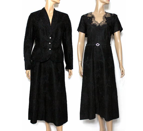 Vintage 1940s Dress //Black Lace// Designer //Lac… - image 1