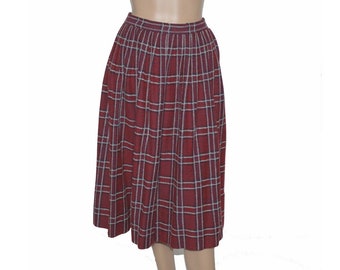 Vintage 1950s Skirt // Full Skirt// Wool// Maroon// Light Blue// Designer // Metal Zipper// 50s Skirt//