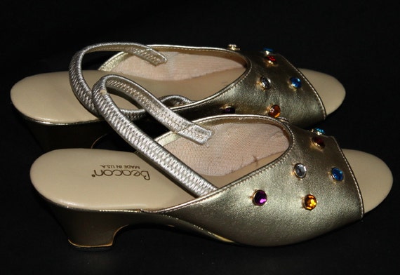 Vintage 1960s Shoes Rhinestone Slingbacks Gold Vi… - image 3