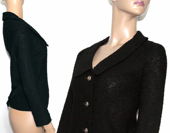 Vintage Sweater // 1950s // Black// Wool // Clear… - image 2