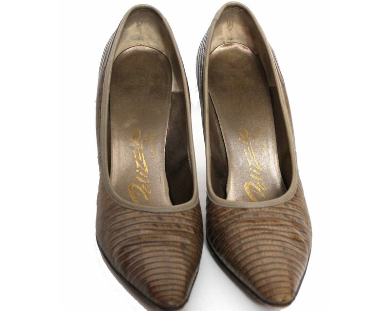 brown alligator pumps