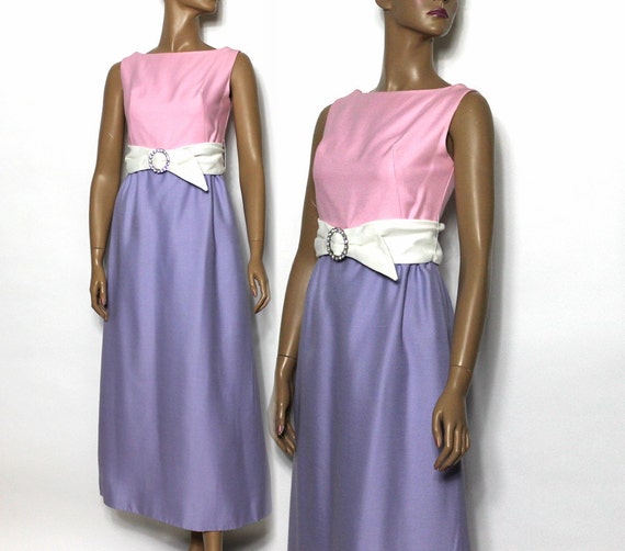 Vintage 1960s Dress Gown Rhinestone Belt Purple P… - image 1