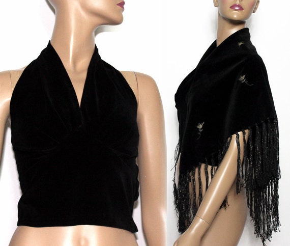 Vintage 1950s Black Velvet Halter Top With Matchi… - image 2