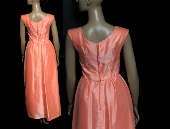 Vintage 1950s Formal Dress Peach Sleeveless Gown … - image 3