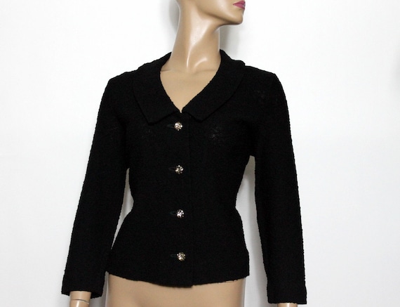 Vintage Sweater // 1950s // Black// Wool // Clear… - image 1