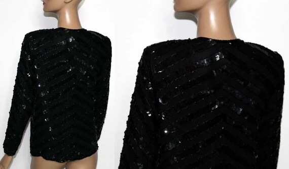 Vintage 1990s Sweater // Black //Sequins // Tube … - image 3