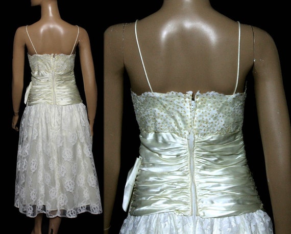 Vintage 1980s Wedding Gown - Lace - Satin - Gold … - image 3