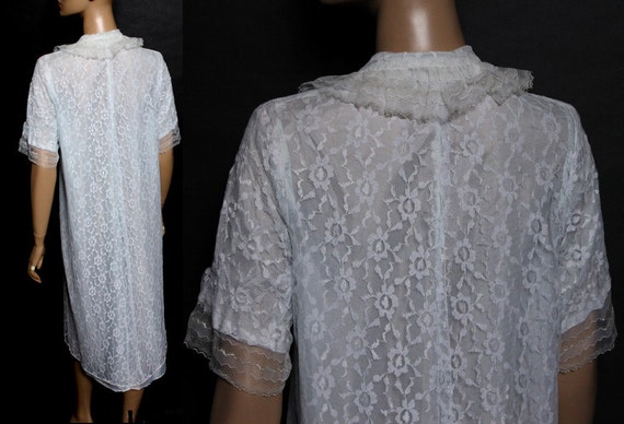 Vintage 1950s Robe Lace Robe Dressing Gown Rhines… - image 3