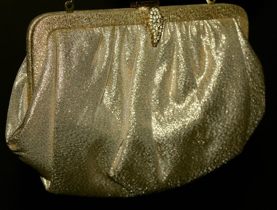 1950s Gold Purse Evening Bag Rhinestones Retro Vi… - image 3