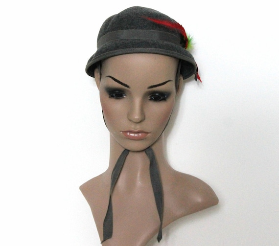 Vintage 1950s Hat//gray Wool// Designer Glenover//red Green  display picture 1