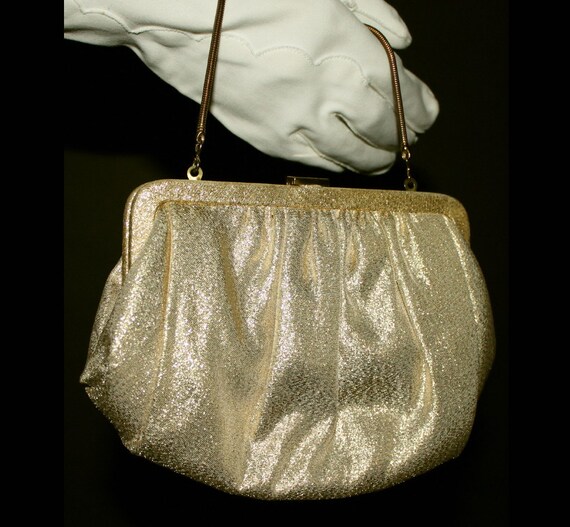 1950s Gold Purse Evening Bag Rhinestones Retro Vi… - image 2