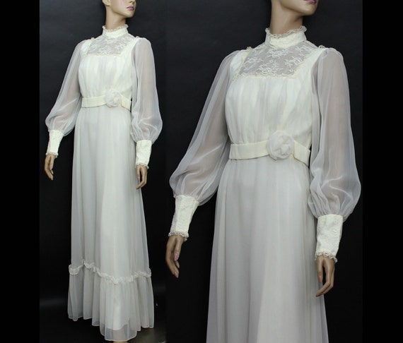 Vintage 1970s Gown Wedding Formal Dress Garden Pa… - image 1