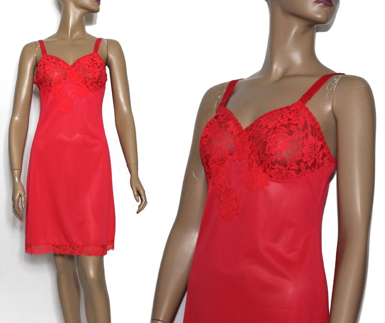 Vintage 1950s Slip Red With Lacy Sheer Bodice Adjustable - Etsy