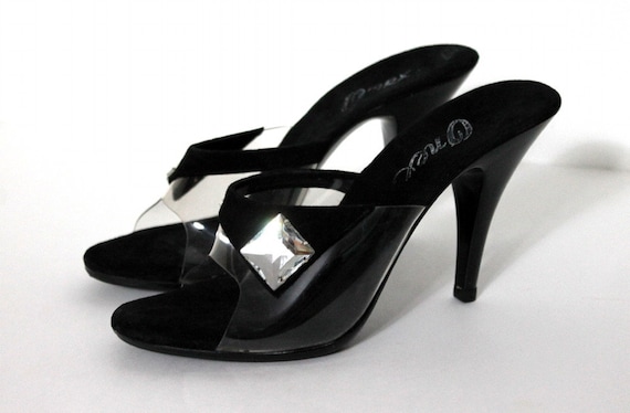 Vintage 1970s Heels// Stilettos// Black Suede// D… - image 1