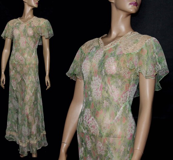Vintage 1930s Dress// Bias Cut //Floral Print// Si