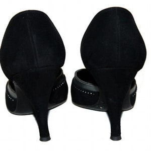 Vintage 1950s Shoes Black Suede Leather Stiletto Heels Designer Fiancees Ornate 50s Heels image 4