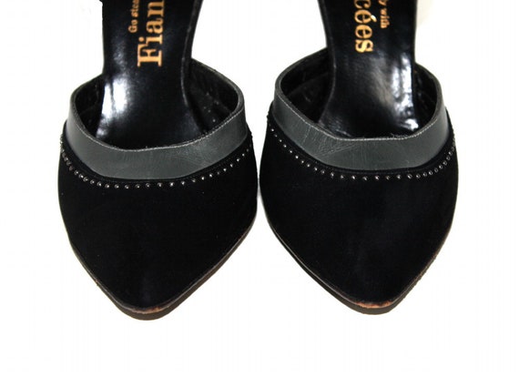 Vintage 1950s Shoes - Black Suede Leather Stilett… - image 3