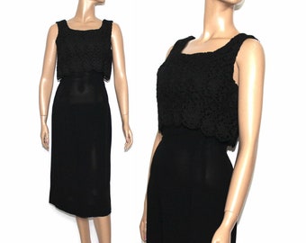 Vintage 1950s Dress | Black Dress | 50s Cocktail Dress | Party Dress | Lace Dress | Wiggle Dress | Hourglass Dress | 50s Black Dress