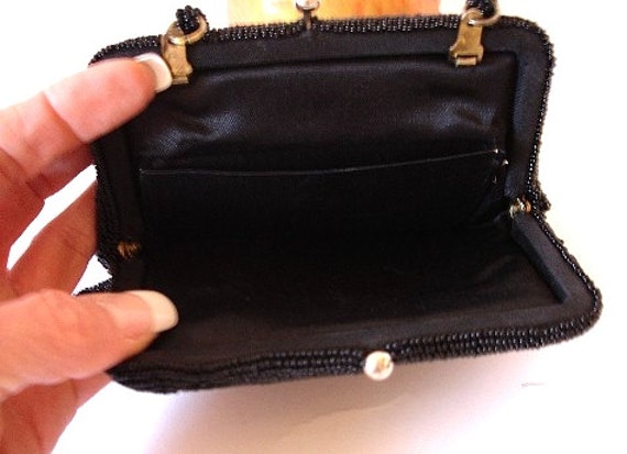 Vintage 1950s Purse Handbag Black Beaded Femme Fa… - image 3