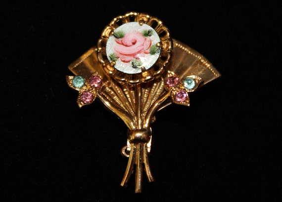 Vintage Floral Pin 1950s Fan Rose Pin  Mad Man Ga… - image 1