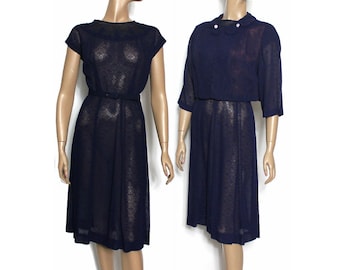 Vintage 1940er Kleid // Passende Bolero Jacke // Marineblau // Spitze // Strasssteine // 40's Outfit