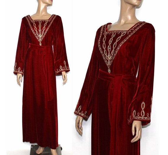 Vintage 1970s Robe - Velvet Gold Cording Clear Rhi