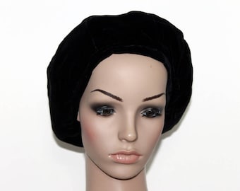 Vintage 1940s Snood Hat Brown Velvet Beaded Ponytail 