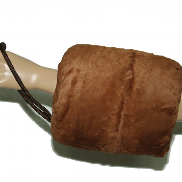Manchon vintage des années 1950 - fausse fourrure - marron clair - dragonne - entièrement doublé de satin - petit manchon - manchon en fausse fourrure des années 50