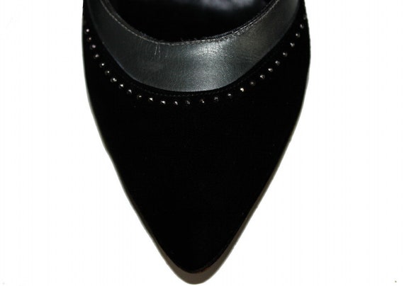 Vintage 1950s Shoes - Black Suede Leather Stilett… - image 5