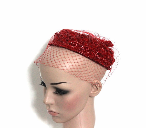 Vintage 1950s Veil Red Candy Straw with Veiling C… - image 2