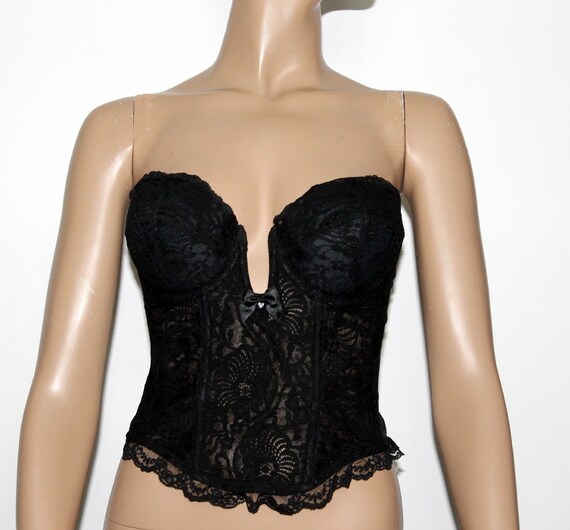 1990s Corset Bra //lace //black Corset // Designer Jezebel