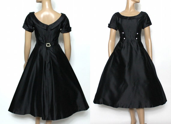 Vintage 1950s Dress//Black Party Dress// Full Ski… - image 10