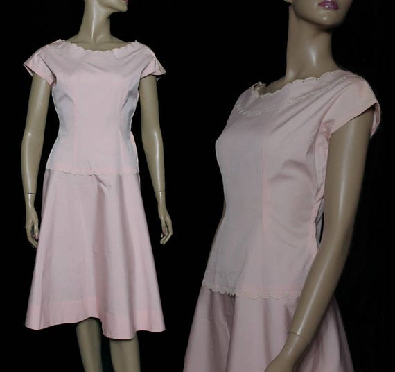 Vintage 1940s Dress // Pink Dress // Cotton// Cor… - image 1