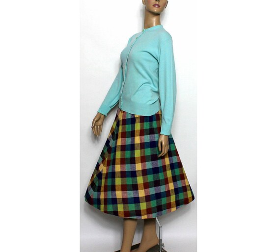 Vintage 1950s Plaid Skirt Matching Sweater Design… - image 2