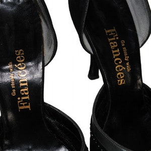 Vintage 1950s Shoes Black Suede Leather Stiletto Heels Designer Fiancees Ornate 50s Heels image 6