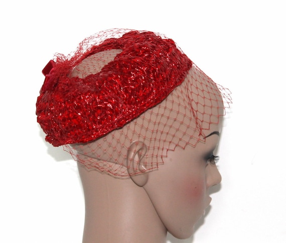 Vintage 1950s Veil Red Candy Straw with Veiling C… - image 3