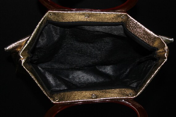 Vintage 1960s Purse Gold Handbag Tote Bag Garden … - image 5