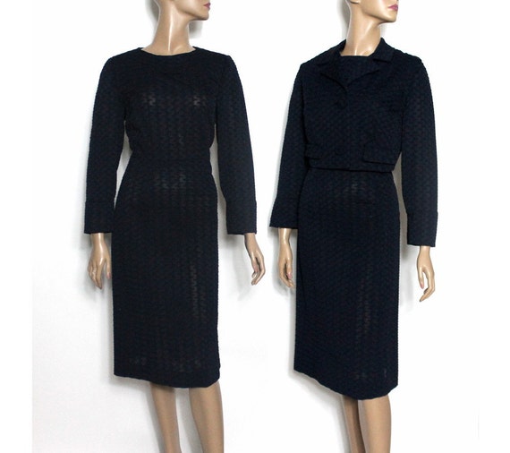 Vintage 1940s Early 1950s Dress Dark Navy Blue Bol