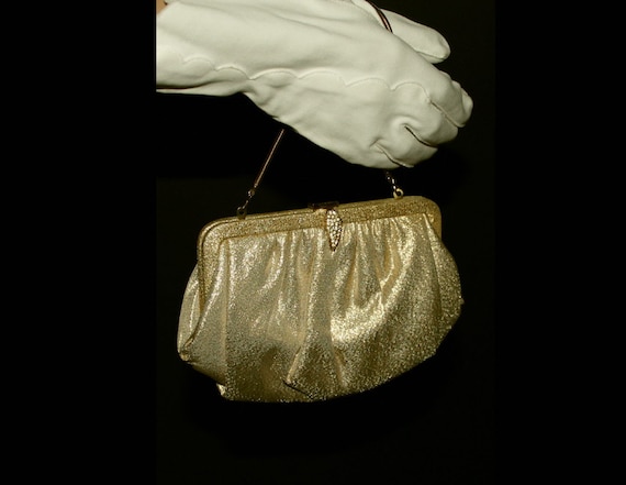 1950s Gold Purse Evening Bag Rhinestones Retro Vi… - image 1