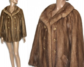 Vintage Mink Coat Real Fur Stroller Length Soft Sable Mink Old Hollywood Glamour Art Deco Art Nouveau Avant Garde