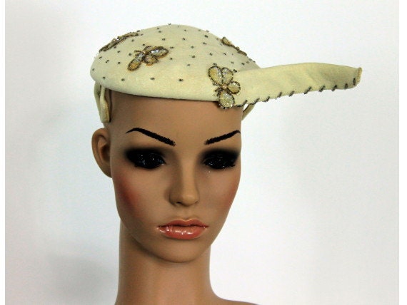 Vintage Hat// Sequins// Seed Beads// Butterfly Ornamentation  display picture 2