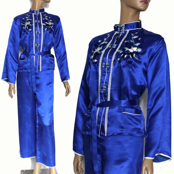Vintage Pajamas // 1950s// Silk // Royal Blue // J