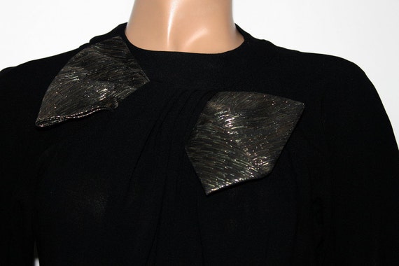 Vintage 1940 Dress// Black // Rayon//Metallic Bow… - image 5